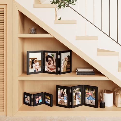 decorUhome Triple 4x6 Picture Frame Vertical, Engineered Wood Trifold Photo Frame with Plexiglass for Tabletop Display, 4x...