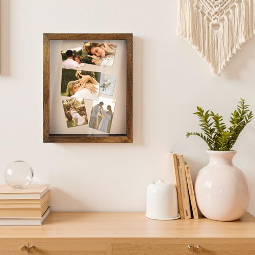 YEPOTUE Shadow Box Frame 11x14, Deep Shadow Box Display Case with Linen Back and Removable Shelves, Wooden Memory Box for ...