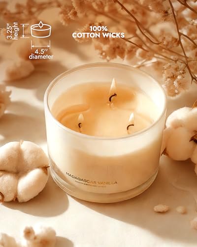 96NORTH Luxury Vanilla Soy Candles | Large 3 Wick Jar Candle | Up to 50 Hours Burning Time | 100% Natural Soy Wax | Relaxi...