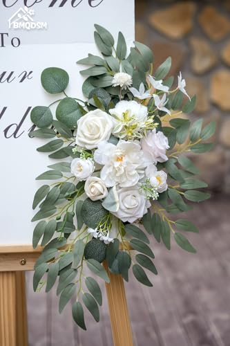 BMQDSM Wedding Arch Faux Flowers Set of 2 Wedding Welcome Sign for Wedding Decor Ceremony and Reception Backdrop Decoratio...