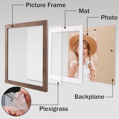 ORIVAN 8x10 Picture Frame Wood Display Picture 6x8 with Mat or 8x10 without Mat Distressed Brown Photo Frame for Wall and ...