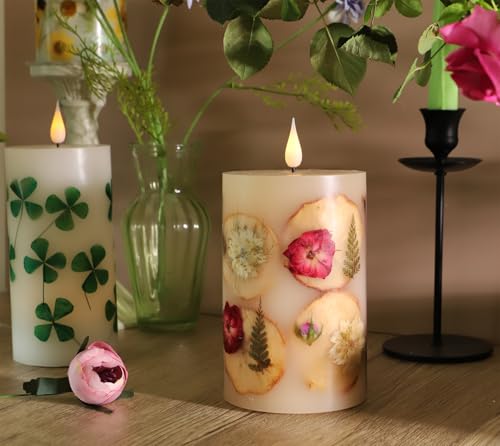 MIYA LIFE Apple Cinnamon Candles with Rose Petals - 3.5" x 6" LED Candle with Real Wax & Dried Flowers - Battery Operated ...