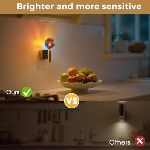 L LOHAS LED Vintage Night Light Plug in with 0-100% Stepless Dimming, Stained Glass Nightlight with Dusk to Dawn Sensor, A...