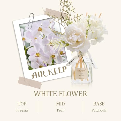 Airkeep Flower Reed Diffuser Set, White Flower Diffuser Gift Set,4.06 fl oz Essential Oil Sticks Diffusers for Bathroom Ai...