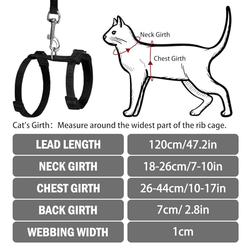 PUPTECK Adjustable Cat Harness and Leash Set Escape Proof Kitten Strap Collar for Walking Travel, Black