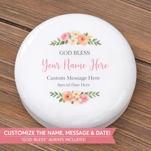 Personalization Universe Pink Porcelain Personalized Floral First Communion Jewelry Box - Customizable with Name, Date & M...