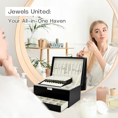 Jewelry Organizer, Travel Jewelry Box Organizers for Women Girls, Jewellery Display Holder 3 Layers Large PU Leather Jewel...