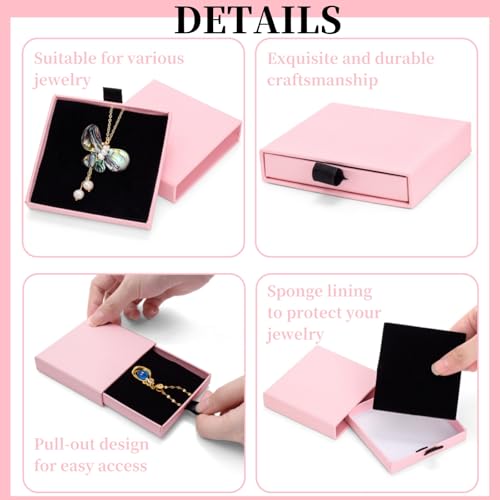 WRINGKIT 20 Pack Pink Jewelry Gift Boxes, Cardboard Jewelry Packaging Boxes with Lid and Black Sponge Lining, Small Empty ...