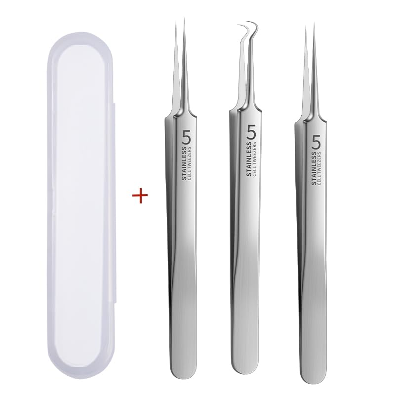 3 Pieces Removal Blackhead Tweezers Precision,Stainless Steel Extractor Acne Removal Kit Pimple Popper Tool, Clip for Whit...