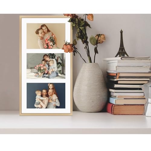 Golden State Art, 5x7 Aluminum Collage Frame, Displays 7x5 Pictures With 3 Openings Mat or One 8.5x16.3 Photo, Real Glass,...