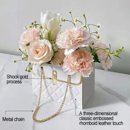 NADUSEP 4 PCS Flower Paper Gift Bag, Bouquet Storage Bucket Florist Handbag with Metal Chain, Wedding Gift Wrap Bag Flower...