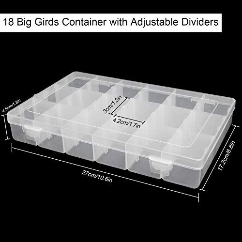 5 Pack Plastic Jewelry Organizer Box 18 Big Girds Clear Storage Organizer Case with Adjustable Dividers Jewelry Storage Co...
