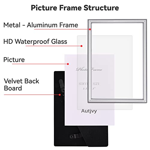 Autjvy 4x6 Picture Frame Set of 2, Silver Brushed Modern Simple Thin Aluminum Metal Photo Frame with HD Real Glass, Displa...