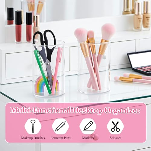 Psiriol 2 PCS Round Acrylic Pen Holder, Cylinder Container Organizer, Pencil Holders, Clear Round Makeup Brush Holder, Des...