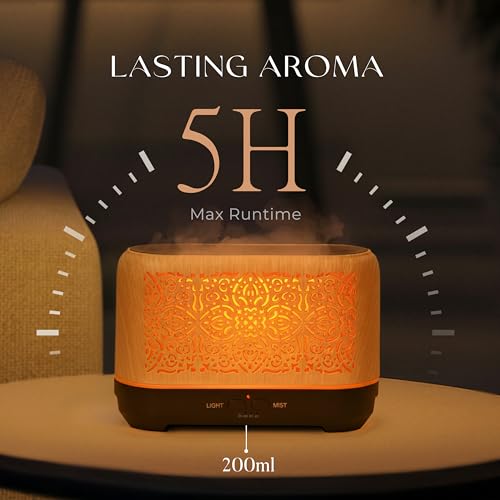 Earnest Living Essential Oil Diffuser Classic Flame Diffuser 200ml Timers Night Lights and Auto Off Function Home Office H...