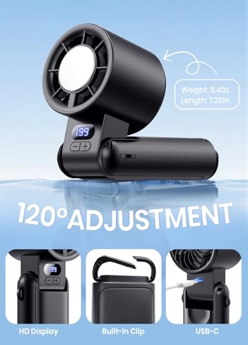 Deyhoc Portable Handheld Turbo Fan, 1-199 Speed Adjustable with LED Display, High-Power Motor, Rechargeable Battery, 4 IN ...