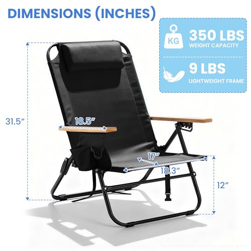 Canpsky 2 Pack Premium 5-Position Reclining Camping Chair - Portable Folding Lightweight Outdoor Chair with Wooden Armrest...