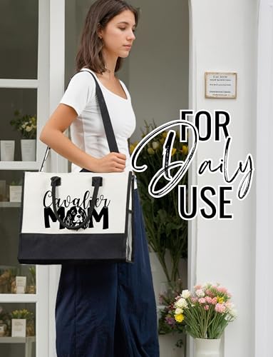 InnoBeta Cavalier Dog Gifts for Women Canvas Tote Bag, Cavalier Dog Gifts Tote with Top Zipper Closure and Shoulder Strap ...