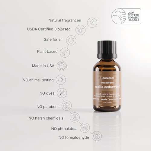 Homedics Waterless Essential Oil Diffuser with 15ml Vanilla Cedarwood Fragrance Oil. SereneScent Cordless Cold Air Scent D...