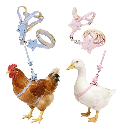 2 Pcs Adjustable Chicken Harness and Leash Set, Comfortable Duck Harness and Leash for Real Ducks, Upgraded Easy to wear C...