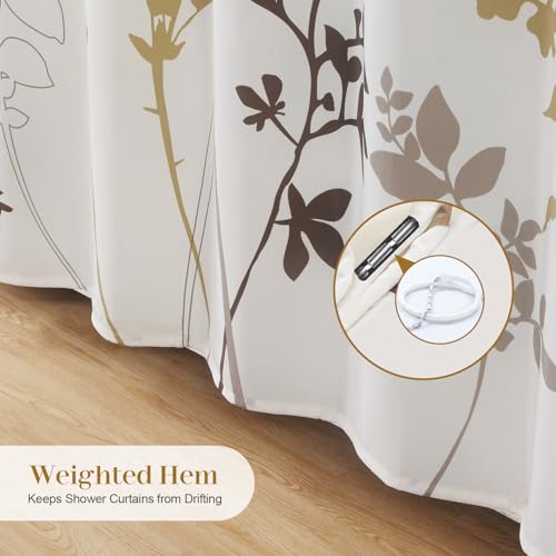 DS BATH Floral Fabric Shower Curtains for Bathroom, Cream Beige Brown Tan Flower Shower Curtain, Waterproof Washable Decor...