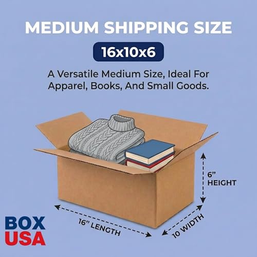 BOX USA Shipping Boxes 16"L x 10"W x 6"H, 25-Pack Medium Corrugated Cardboard Boxes for Shipping, Mailing, Packing, Packag...