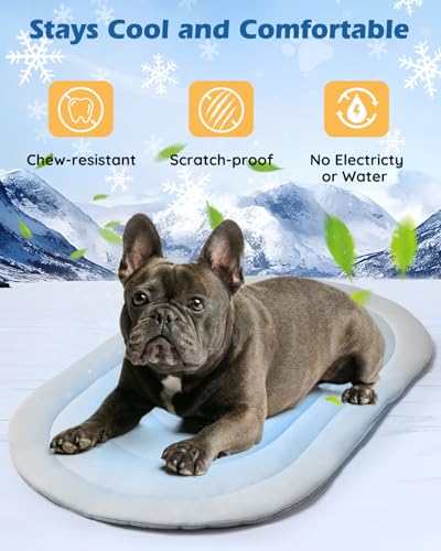 Papettly Pet Dog Cooling Mat 35“x19” Reversible Cooling Pad for Dogs and Cats, Comfort Ice Silk Cotton Summer Dog Bed Outd...