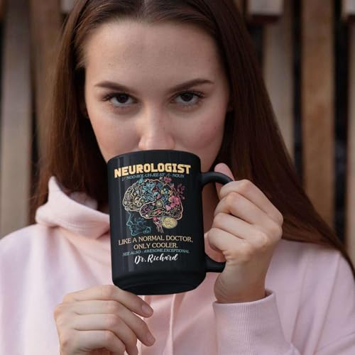 Custom Name Neurologist Definition Mug 11oz 15oz, Personalized Floral Brain Black Cup, Gift For Doctors, Customized Neuros...