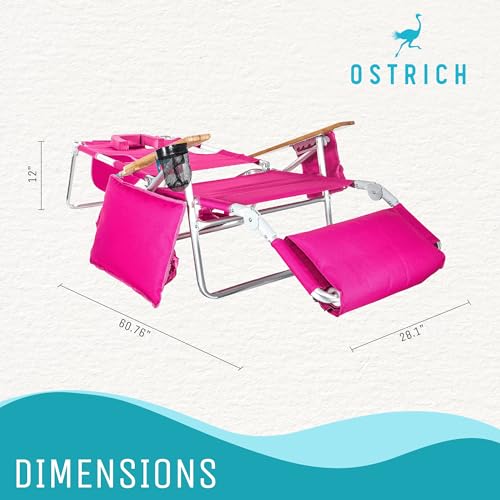 Ostrich the Deluxe 3N1 Lightweight Lawn Beach Reclining Lounge Chair with Footrest, Outdoor Furniture for Patio, Balcony, ...