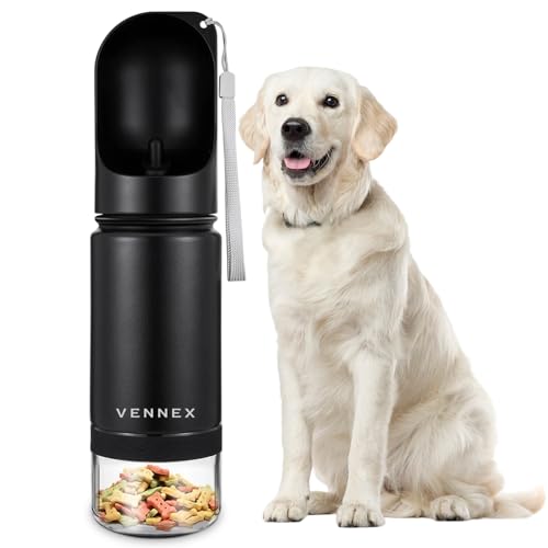 Dog Water Bottle Portable Stainless Steel Leak Proof Wide Mouth BPA Free Water Dispenser for Medium Small Dogs Pups 2 in 1...