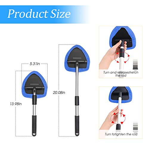 Windshield Cleaning Tool, Car Window Cleaner with Extendable Long Handle and 4 Washable Reusable Microfiber Pads, Auto Int...