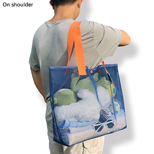 hsmyank 2Pack Large lightweight Simple Mesh Beach Tote Bag With snap Button Reusable Pool Bag for Outdoor Travel Shopping Gym