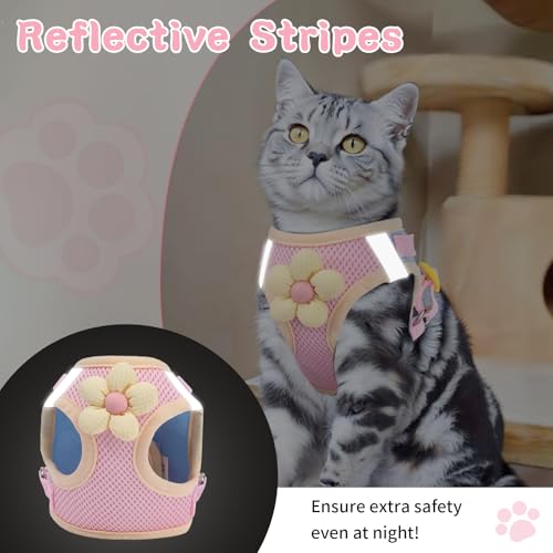 Cat Harness and Leash Set for Walking Escape Proof, Adjustable Kitten Harness Breathable Mesh with Reflective Strips Harne...