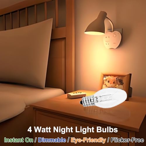 PaeorRorL Night Light Bulbs 4 Watt 15 Pack E12 Base Dimmable Plug in Night Light Bulbs - C7 Small Light Bulb Replacement f...