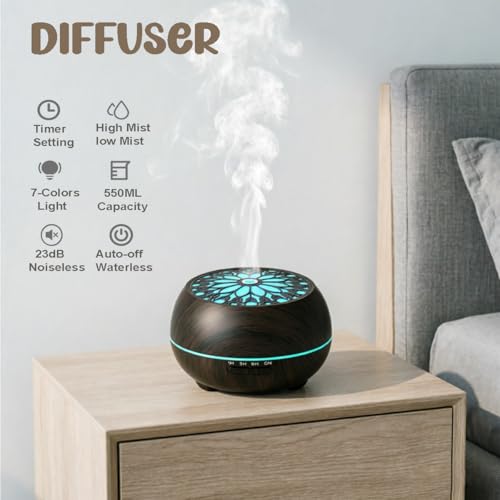 Essential Oil Diffuser for Home,Large Capacity 550ml Diffuser with Remote Control for Large Room,Mini Humidifier with LED ...