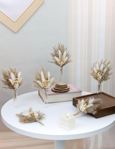 Mini Dried Flower Bouquet Set of 6, Boho Wedding Decor, Boutonniere for Men,Table Centerpieces, Dry Pampas Grass,Birthday ...