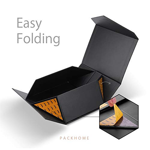 PACKHOME Gift Box 9x6.5x3.8 Inches, Rectangle Collapsible Box with Magnetic Lid for Gift Packaging (Matte Black, Grain Tex...