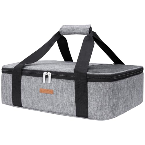LUNCIA Insulated Single Decker Casserole Carrier, Lasagna Lugger Tote Keeps Food Hot or Cold, Thermal Lunch Bag for Potluc...