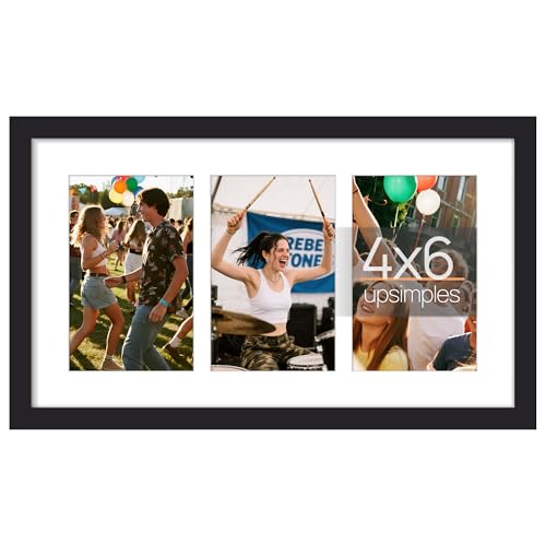 upsimples 8x14 Collage Picture Frame, Display Pictures 3 4x6 with Mat or 8x14 Without Mat, Wall Hanging 3 4x6 Picture Fram...