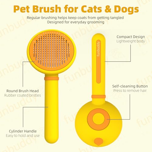 Cat Brush for Shedding, Self-Cleaning Slicker Brush for Indoor Cats, Gently Remove Loose Fur, Pet Grooming Massage Deshedd...