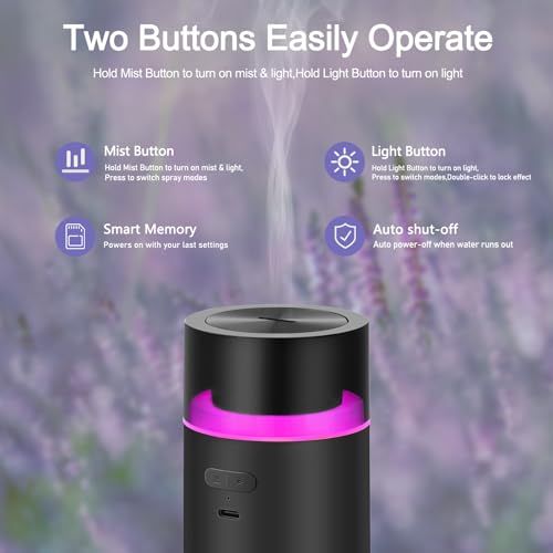 HODEMI Portable Smart Car Essential Oil Diffuser,Cordless Mini Cold Mist Aromatherapy Air Freshener Diffuser with Mode Mem...