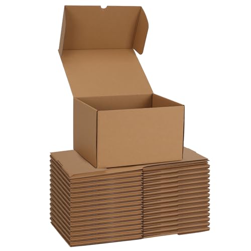 CRUGLA 10x8x6 Shipping Boxes, 15 Pack Brown Kraft Folding Mailer Boxes, 3-Ply Corrugated Cardboard Box Mailers for Small B...