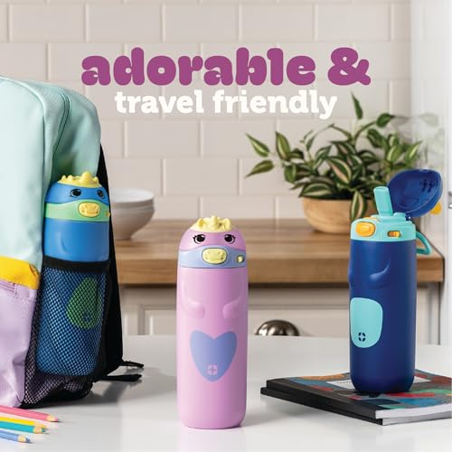 Ello Ellies 12oz Vacuum Insulated Stainless Steel Kids Water Bottle with Straw and Built-in Carrying Handle and Leak-Proof...