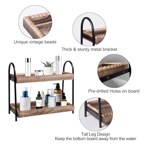 BDBDYEAY Bathroom Countertop Organizer, 2 Tier Vanity Organizer and Storage for Cosmetic Skincare Perfume, Wood Bead Stora...