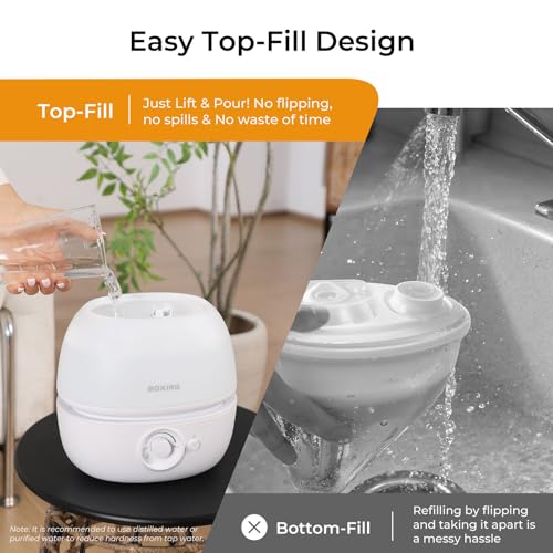 BOXING 3L Cool Mist Humidifier, Ultra Quiet 20dB for Bedroom, Baby & Office, Top Fill Air Humidifier for Home Office & Ind...