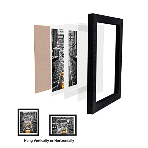 Finefrarm 12x16 Frames Display 11x14 Picture with Mat or 12 x 16 Photo Without Mats Black Picture Frames Wall Art for Livi...
