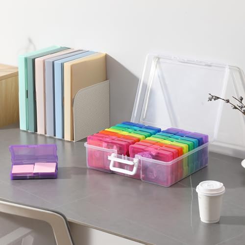 novelinks Transparent 4" x 6" Photo Cases and Clear Craft Keeper with Handle, 16 Inner Photo Organizers & Photo Storage Bo...