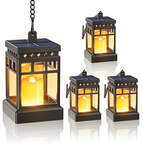 KOOPER Solar Lanterns Outdoor Waterproof, 2 Modes Hanging Solar Lantern with LED Realistic Flickering Flameless Candle, Ca...