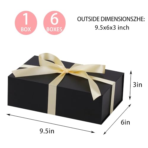 UoeRing 1 Pcs Black Gift Box 9.5x6x3 inch Small Luxury Gift Box for Presents with Magnetic Lid Collapsible,Birthday,Christ...