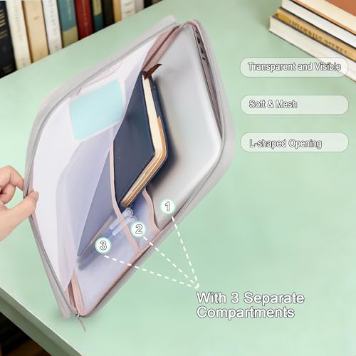 ROYPACK 12-Pack Mesh Zipper Pouch Set with 1 Organizer Bag, 3 Sizes (A4, A5, B6) Clear Waterproof File Bags for Travel Org...